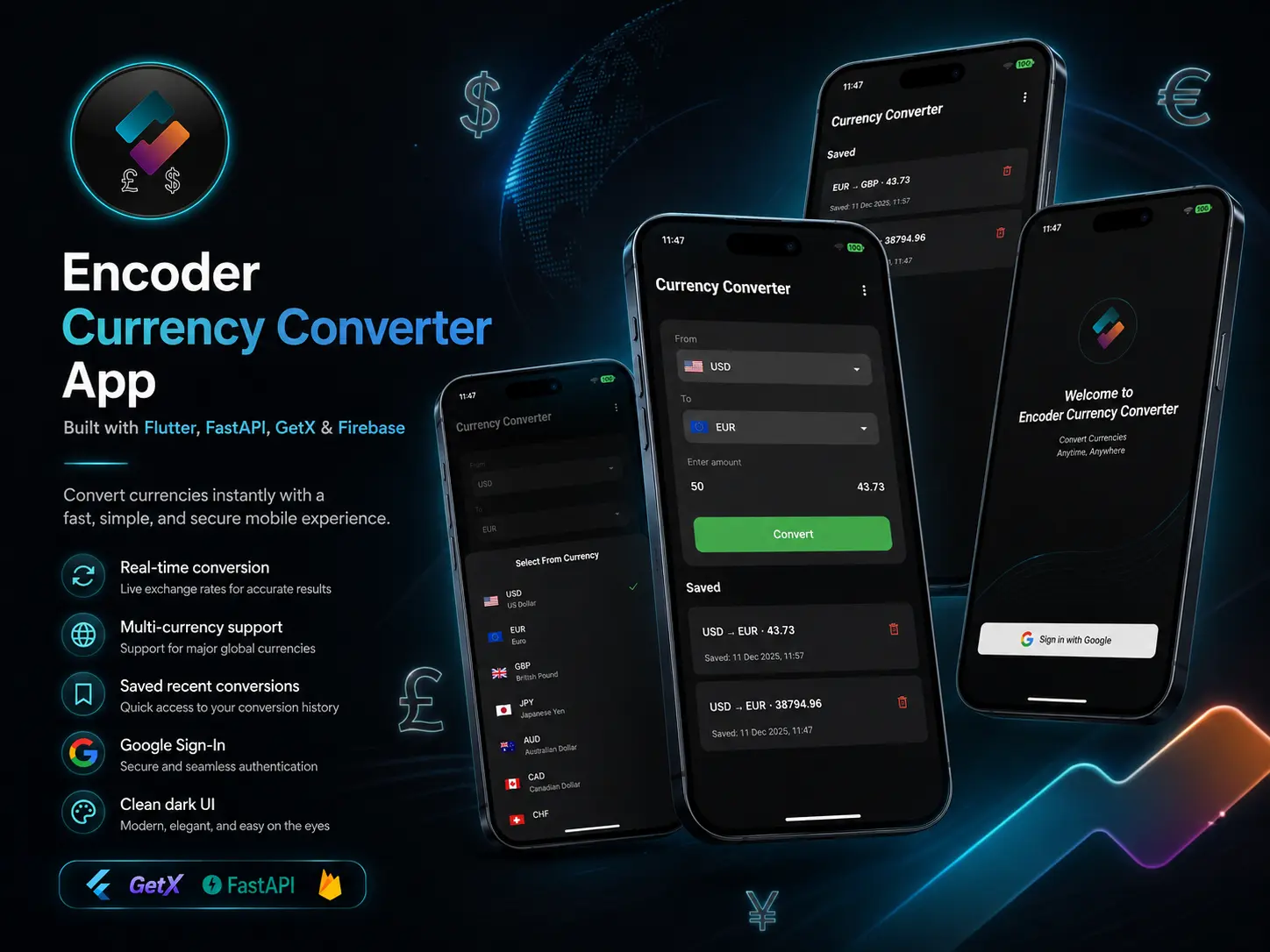 💱 Currency Converter App Built with Flutter | Fast API, GetX & Firebase