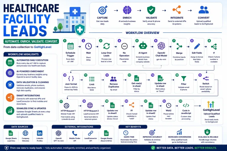 🏥 Healthcare Facility Lead Generation & AI Enrichment Automation | n8n + OpenAI + GoHighLevel