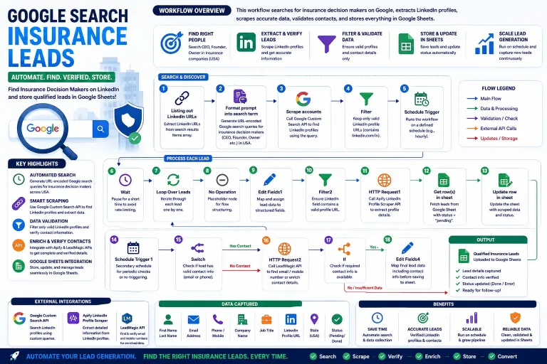 🔎 Google Search Insurance Leads Automation | LinkedIn Scraping, AI Search & Lead Generation