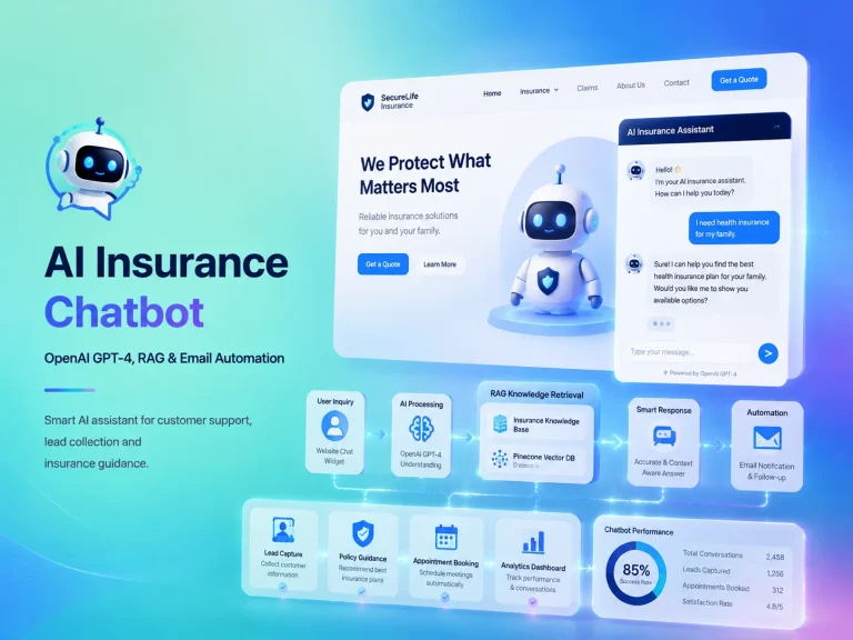 🤖 AI Website Chatbot for Insurance Company | OpenAI GPT-4, RAG & Email Automation